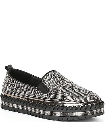 Image of Azalea Wang Brittany Rhinestone Platform Slip-On Sneakers