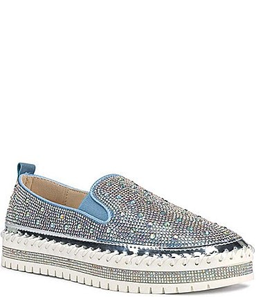 Image of Azalea Wang Brittany Rhinestone Platform Slip-On Sneakers