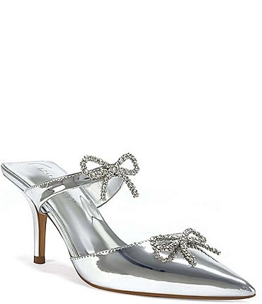 Image of Azalea Wang Charlette Mirror Metallic Crystal Bow Dress Mules