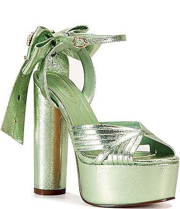 Image of Azalea Wang Crawley Metallic Oversized Bow Platform Dress Sandals