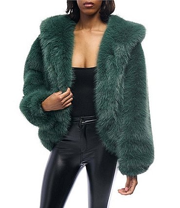 Image of Azalea Wang Emerald Statement Faux Fur Collared Filled Jacket