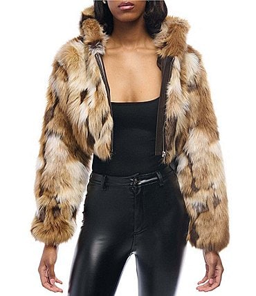 Image of Azalea Wang Fennec-Faux Fur Animal Collared Cropped Jacket