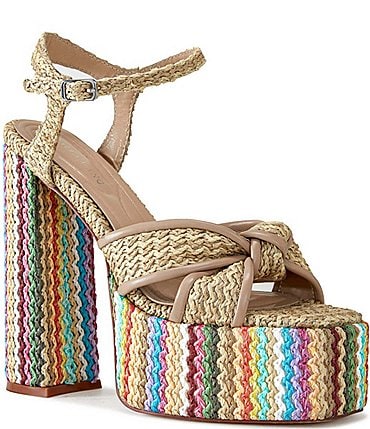 Image of Azalea Wang Flavio Striped Knot Detail Platform Block Heel Sandals