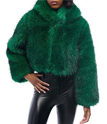 Image of Azalea Wang Gemini Statement Faux Fur Collared Cropped Jacket