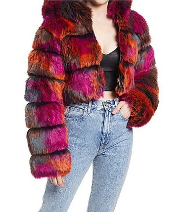 Image of Azalea Wang Gracelle Statement Faux Fur Insulated Cropped Single Breasted Coat