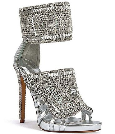 Image of Azalea Wang Grizzled Rhinestone Ankle Cuff Dress Sandals