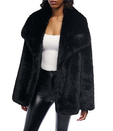 Image of Azalea Wang Old-Hollywood Collared Wrap Faux Fur Coat