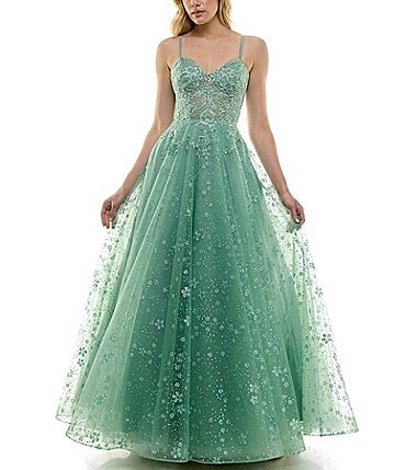 Image of B. Darlin Embellished Lace Mesh Corset Ball Gown