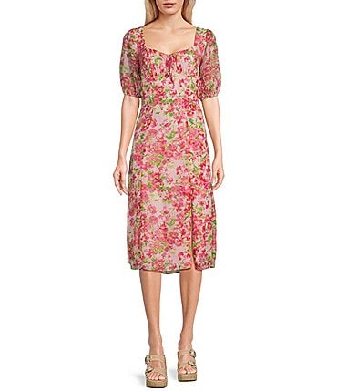Image of B. Darlin Short Puff Sleeve Sweetheart Floral Midi Dress