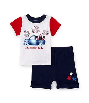 Image of Baby Starters Baby Boys 12-24 Months Short Sleeve Color Block Americana T-Shirt & Solid Shorts Set
