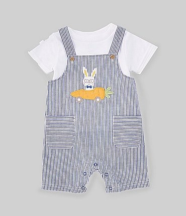 Image of Baby Starters Baby Boys 12-24 Months Sleeveless Striped Seersucker Shortall & Short Sleeve Knit T-Shirt Set