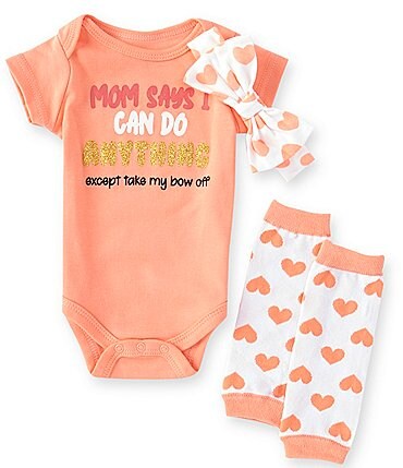 Image of Baby Starters Baby Girls 3-12 Months Short Sleeve "Mom Says..." Bodysuit, Leg Warmers & Headband 3-Piece Set
