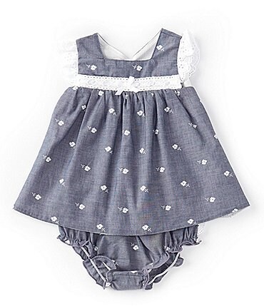 Image of Baby Starters Baby Girls 3-24 Months Flutter-Sleeve Chambray Fit-And-Flare Dress Set