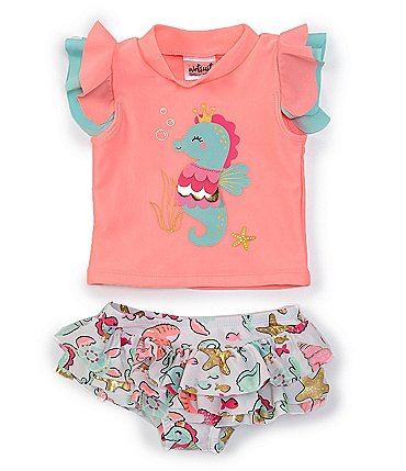 Image of Baby Starters Baby Girls 3-24 Months Seahorse Rashguard 2-Piece Swimsuit