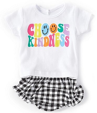 Image of Baby Starters Baby Girls 3-24 Months Short Sleeve Choose Kindness Tee & Gingham-Printed Bloomer Set