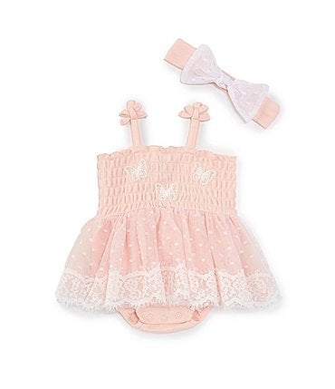 Image of Baby Starters Baby Girls 3-9 Months Butterfly-Appliqued Smocked Bodice/Lace-Trimmed Tulle-Skirted Bodysuit