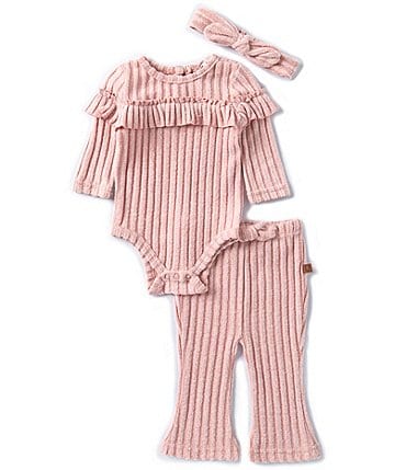 Image of Baby Starters Baby Girls 3-9 Months Long Sleeve Ribbed Bodysuit & Matching Flare Leg Pant Set