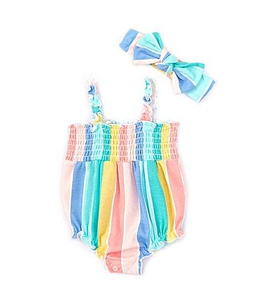 Image of Baby Starters Baby Girls 3-9 Months Sleeveless Horizontal/Vertical Rainbow-Striped Romper