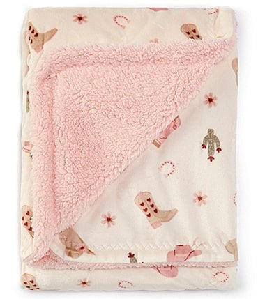 Image of Baby Starters Baby Girls Cowgirl Western Ranch Theme Print/Solid Reversible Swaddle Blanket