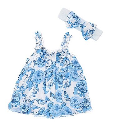 Image of Baby Starters Baby Girls Newborn-24 Months Sleeveless Floral Print Chiffon Dress Bodysuit & Headband Set