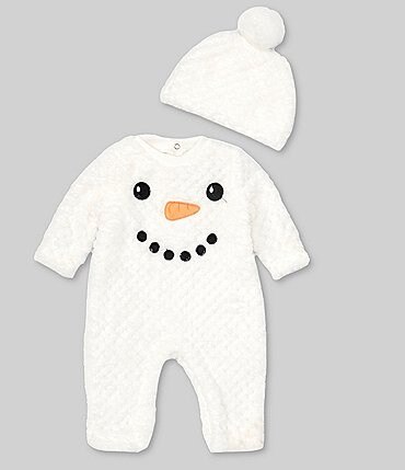 Image of Baby Starters Baby Newborn-9 Months Long Sleeve Snowman Face Christmas Velour Coverall