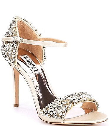 Image of Badgley Mischka Tampa Jeweled Satin Ankle Strap Dress Sandals