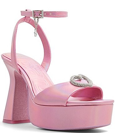 Image of Barbie™ x ALDO The DreamHouse™ Collection Barbie Party Rhinestone Heart Iridescent Platform Sandals