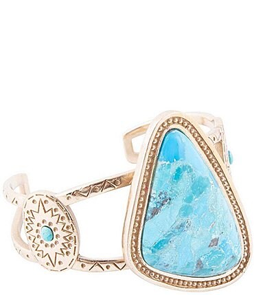 Image of Barse Tulum Blue Turquoise Golden Cuff Bracelet