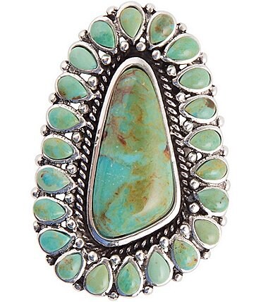 Image of Barse Sterling Silver and Genuine Turquoise Rope Detail Statement Ring