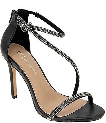 Image of BCBGeneration Jemmy Rhinestone Knotted Ankle Strap Dress Sandals