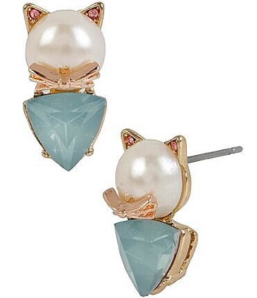 Image of Betsey Johnson Pearl Cat Stud Earrings