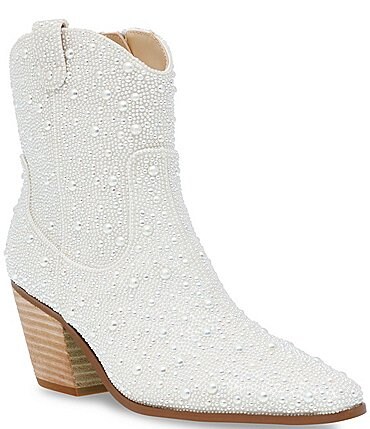 Image of Blue by Betsey Johnson Diva Bridal Pearl Embellished Western Booties