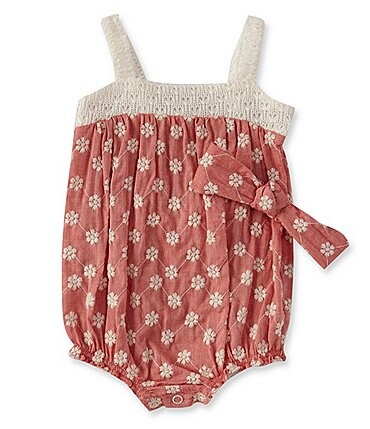 Image of Bonnie Jean Baby Girls Newborn-24 Months Sleeveless Crocheted Floral Shortall with Matching Headband