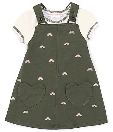 Image of Bonnie Jean Baby Girls 12-24 Months Short-Sleeve Bodysuit & Heart-Pocket Rainbow-Print Jumper Set