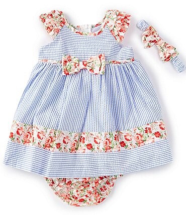 Image of Bonnie Jean Baby Girls Newborn -24 Months Stripe/Floral Print Flutter Sleeve Bow Front Dress