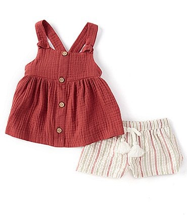 Image of Bonnie Jean Baby Girls Newborn-24 Month Sleeveless Faux-Button-Front Tunic Top & Striped Shorts Set