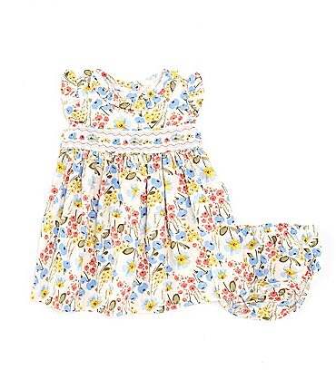Image of Bonnie Jean Baby Girls Newborn-24 Months Flutter-Sleeve Floral-Printed Fit-And-Flare Poplin Dress