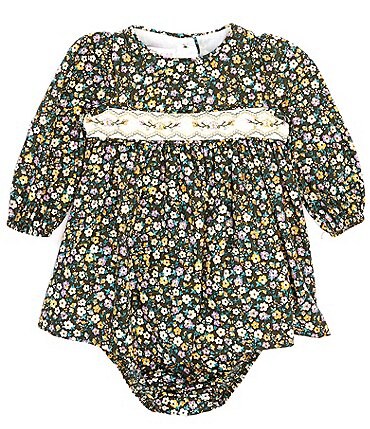 Image of Bonnie Jean Baby Girls Newborn-24 Months Long Sleeve Floral Smocked Fit And Flare Dress