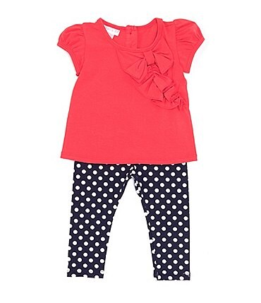 Image of Bonnie Jean Baby Girls Newborn-24 Months Short-Sleeve Solid Knit Top & Dotted Knit Leggings Set