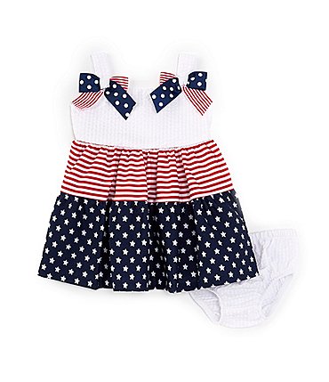 Image of Bonnie Jean Baby Girls Newborn-24 Months Sleeveless Solid/Striped/Star-Printed Americana Fit & Flare Dress