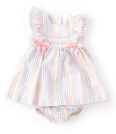 Image of Bonnie Jean Baby Girls Newborn-24 Months Striped Smocked Seersucker Flutter Sleeve Dress