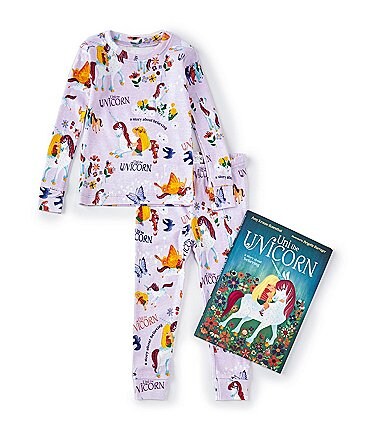 Image of Books To Bed Little/Big Girls 2-10 Uni The Unicorn Two-Piece Pajamas & Book Set