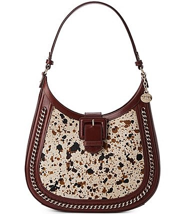 Image of BRAHMIN Caspian Collection Cognac Fallon Cow Print Hobo Shoulder Bag