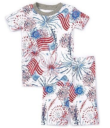 Image of Burt's Bees Baby 12-24 Months Short Sleeve American Flag/Fireworks Print T-Shirt & Matching Short Set