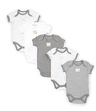 Image of Burt's Bees Baby 3-12 Months Short-Sleeve Solid/Printed 5-Pack Bodysuits