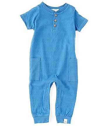Image of Burt's Bees Baby Boys Newborn-24 Months Dotted Jacquard Pocket Henley Coverall