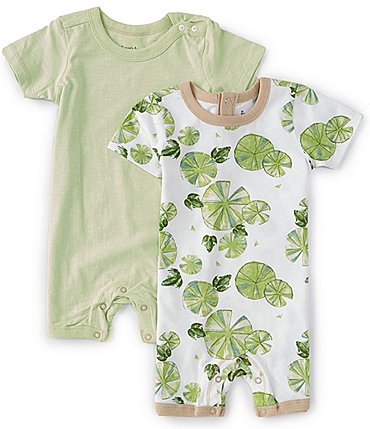 Image of Burt's Bees Baby Boys Newborn-24 Months Frogger Paradise & Solid Romper 2-Pack Set