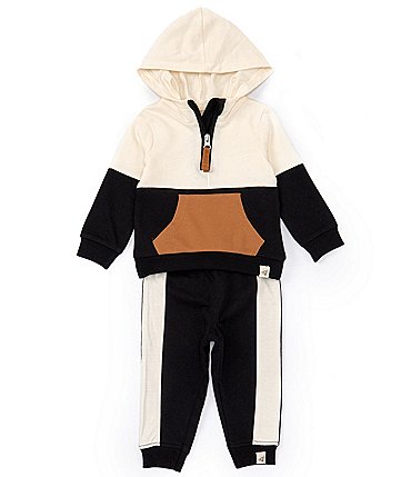 Image of Burt's Bees Baby Boys Newborn-24 Months Long-Sleeve Color Block French Terry Hoodie & Matching Jogger Pant Set