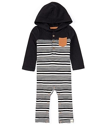 Image of Burt's Bees Baby Boys Newborn-24 Months Long-Sleeve Solid/Striped Hooded Coverall