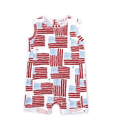 Image of Burt's Bees Baby Boys Newborn-24 Months Sleeveless Americana Flag Print Shortalls